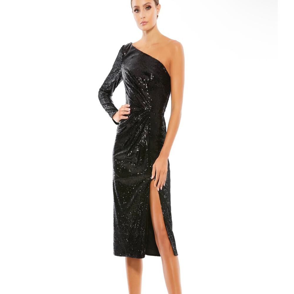 Mac Duggal black sequined cocktail dress sz 2 26688